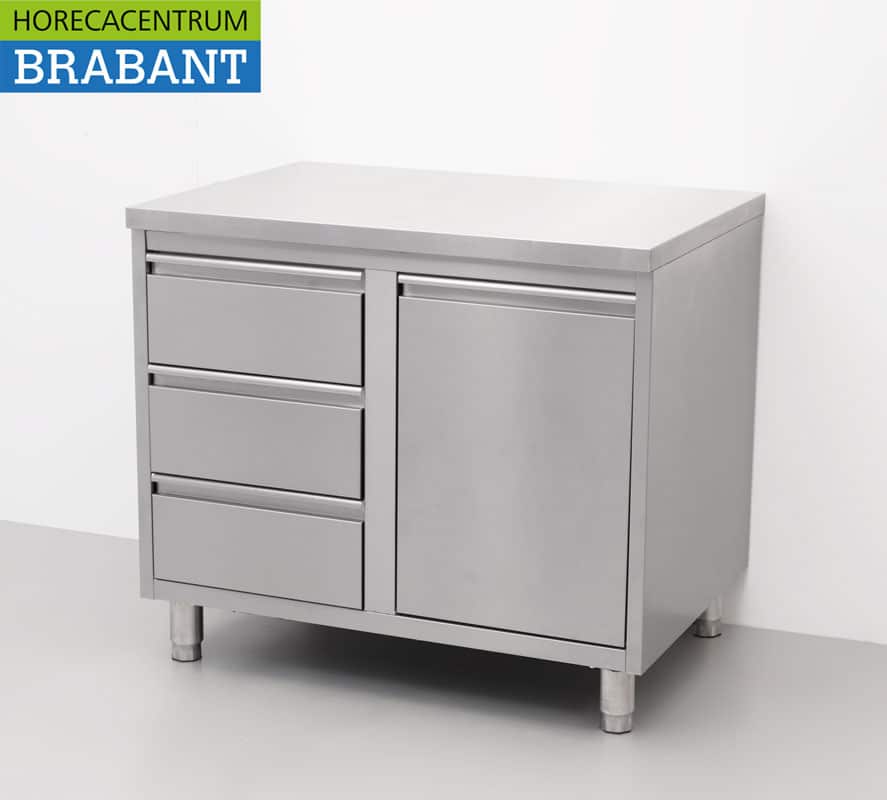 HCB RVS Werkkast Kast Werktafel Afvalbak en 3 laden 100 cm Premium-line Horeca - Afbeelding 3