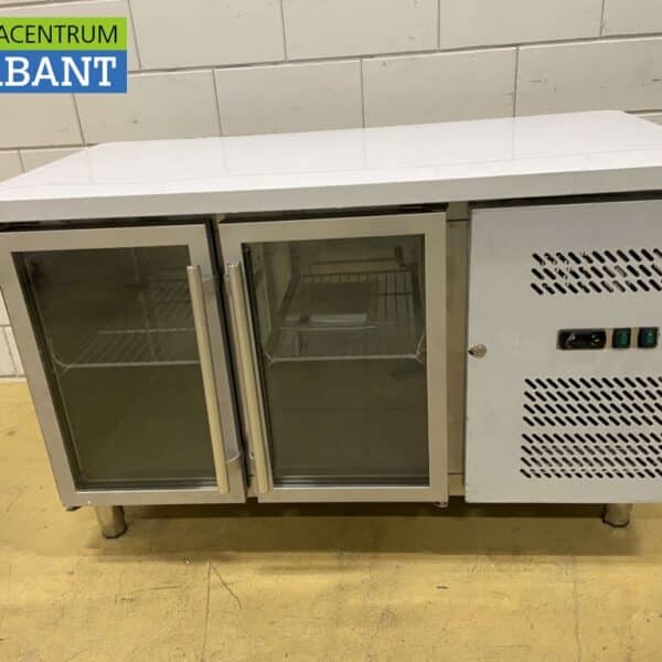 HCB RVS Koelwerkbank 2 glasdeuren glazen deur 1/1 GN 136 cm 230V Horeca