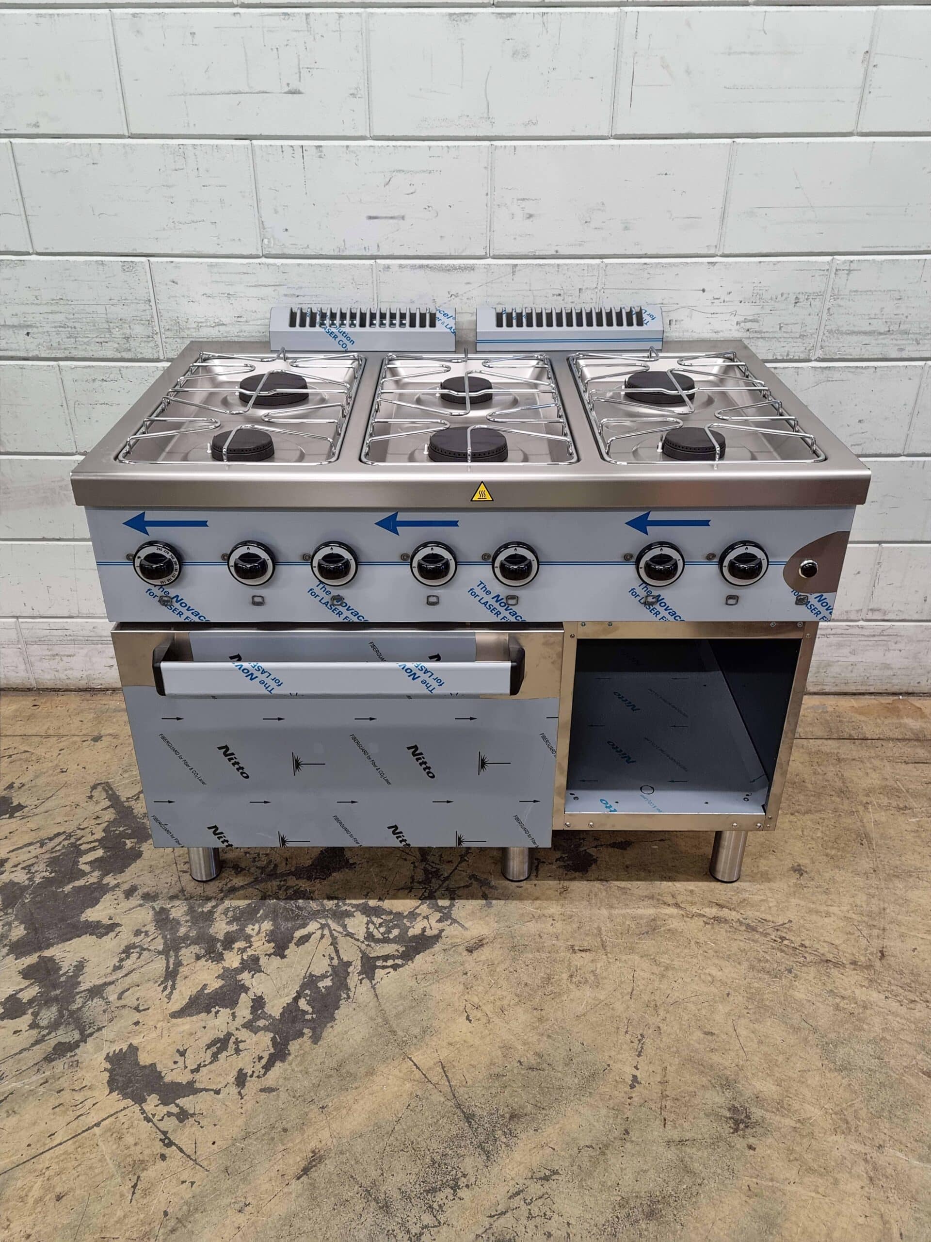 RVS MBM Dexion 6 pits Gasfornuis met oven 110 cm GAS Horeca