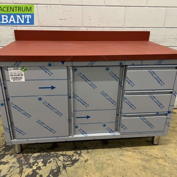 HCB RVS Polyethyleen PE Werkkast Kast Snijtafel Premium-line 2 schuifdeuren 3 laden 140 cm Horeca Slagerij
