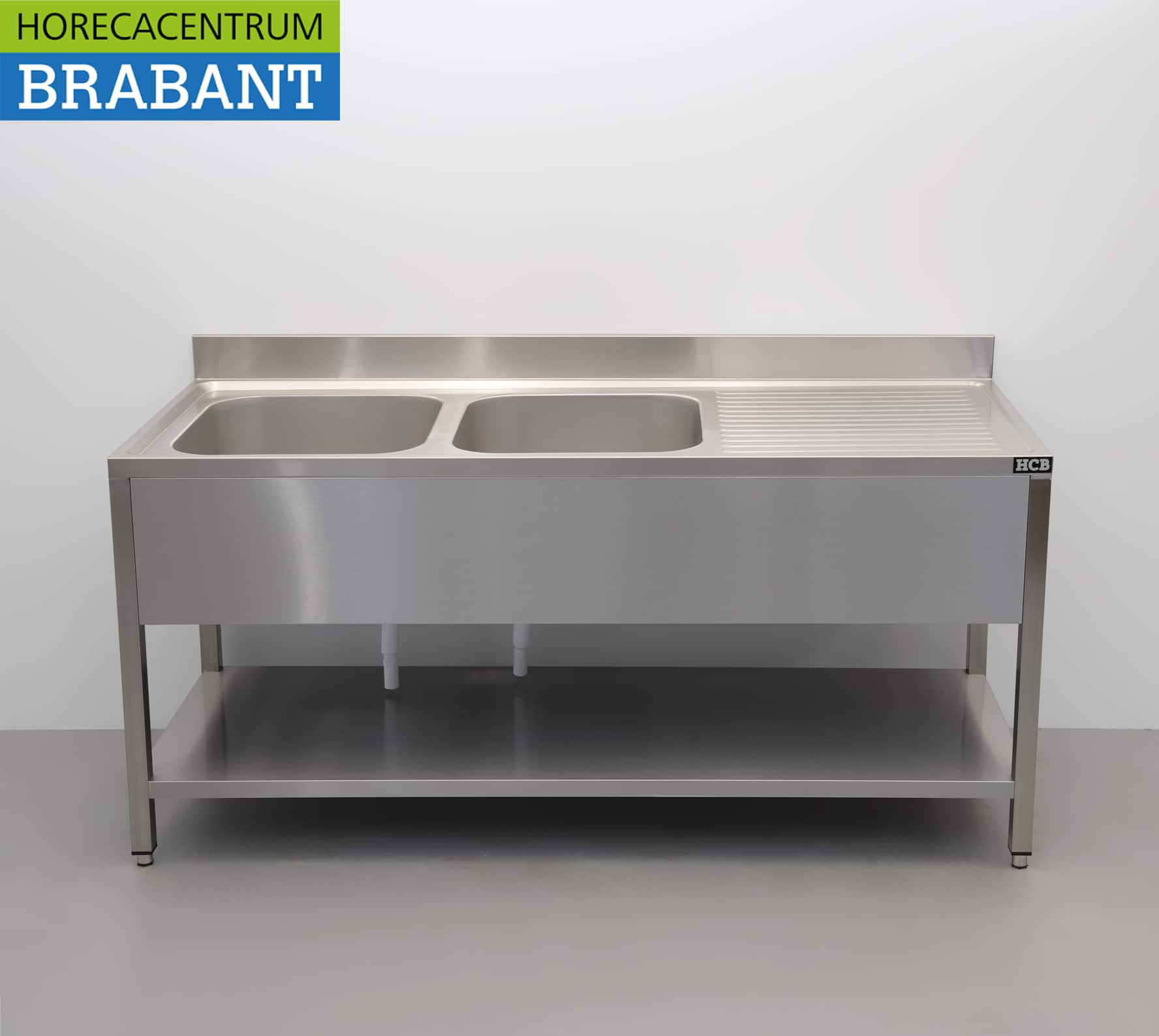 HCB RVS Spoeltafel dubbele spoelbakken Premium-line Gelast model 180 cm Horeca