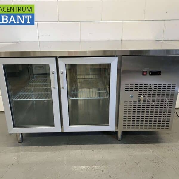 RVS Koelwerkbank 2 glasdeuren glazen deur 1/1 GN 139 cm 230V Horeca