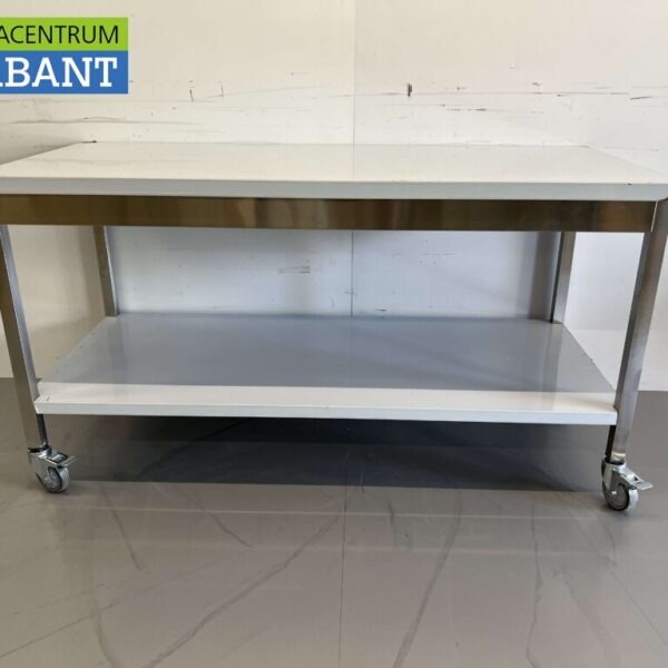 HCB RVS Verrijdbare Werktafel Tafel op wielen 160 x 70 x 85 cm Horeca