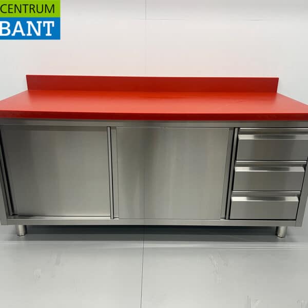 HCB RVS Polyethyleen PE Werkkast Kast Snijtafel Premium-line 2 schuifdeuren 3 laden 180 cm Horeca Slagerij