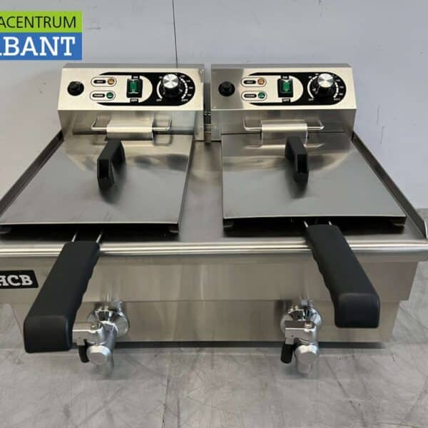 HCB RVS Dubbele Friteuse Frituur Aftapkraan 2 x 8,5 liter 2 x 230V Horeca