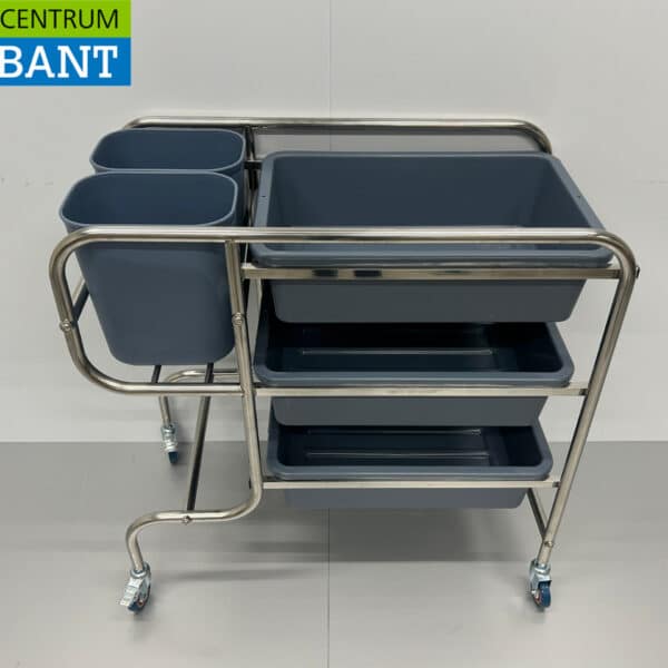 HCB RVS Afruimwagen afruimtrolley inclusief 5 bakken 96 cm Horeca
