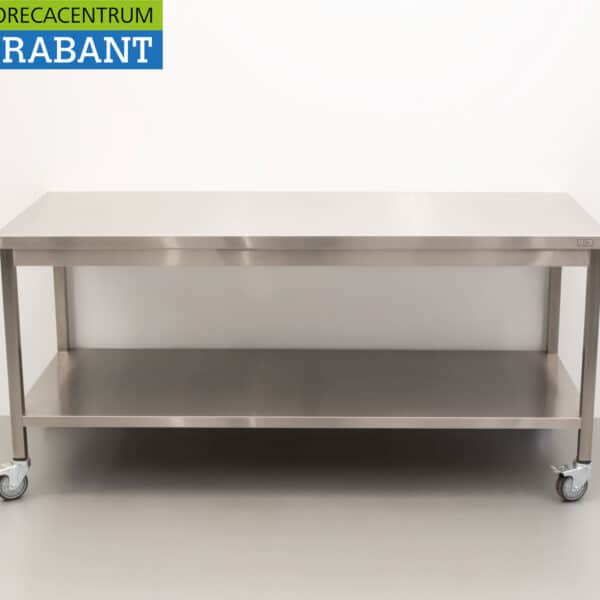 HCB RVS Verrijdbare Werktafel Tafel op wielen 180 x 70 x 85 cm Horeca