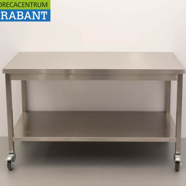 HCB RVS Verrijdbare Werktafel Tafel op wielen 140 x 70 x 85 cm Horeca