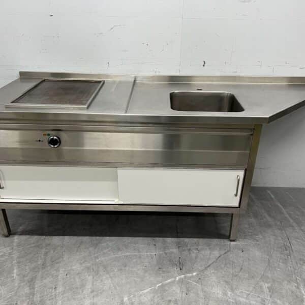 RVS Grillplaat Bakplaat Gladde bakplaat met Trespa onderstel 230 cm 400V Horeca