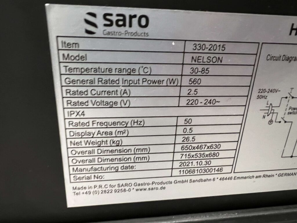 Saro Nelson Warmhoudvitrine Warmtevitrine 65 cm 230V Horeca - Afbeelding 6