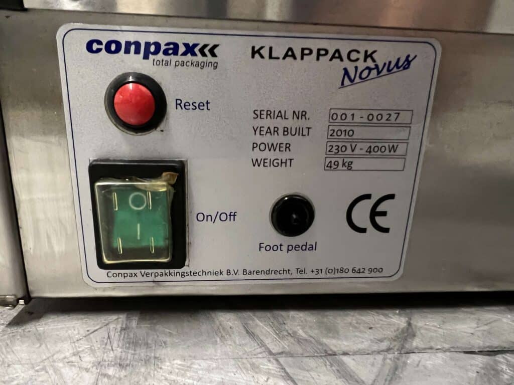 RVS Conpax Klappack Novus Vleeswareninpakmachine Inpakmachine 230V Slagerij Horeca - Afbeelding 6