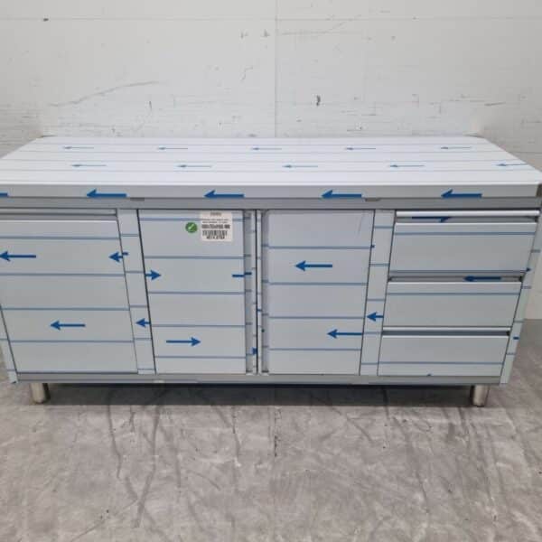 HCB RVS Werkkast Kast Werktafel 2 klapdeuren en 3 laden en afvalbak 180 cm Horeca