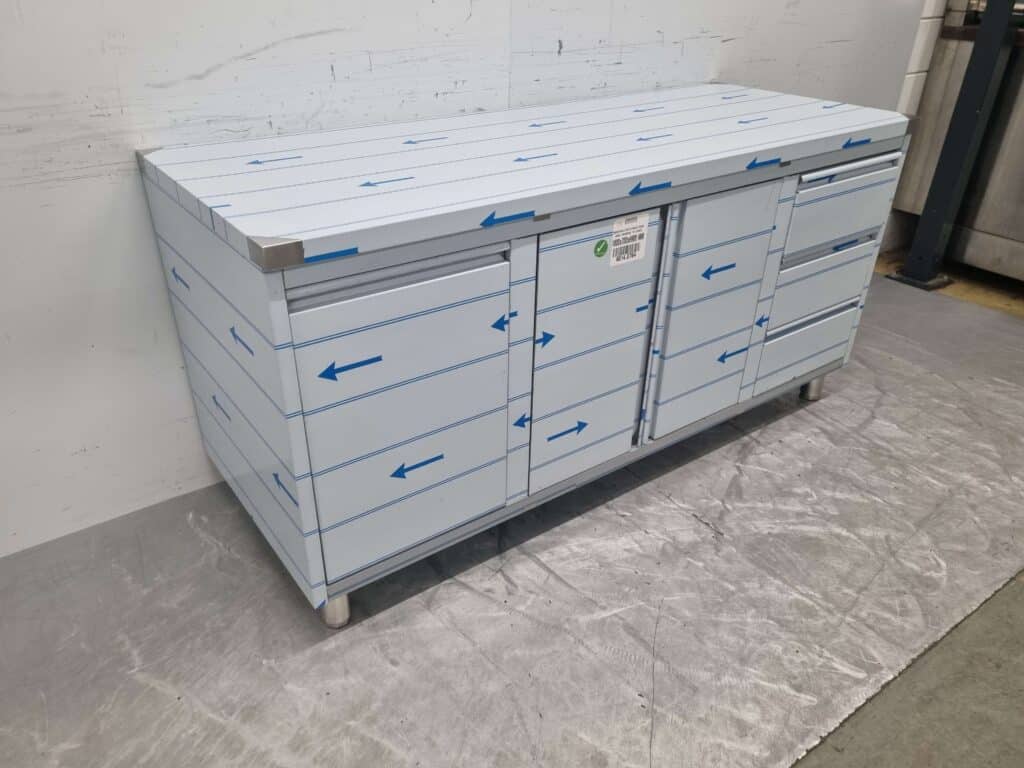HCB RVS Werkkast Kast Werktafel 2 klapdeuren en 3 laden en afvalbak 180 cm Horeca - Afbeelding 3