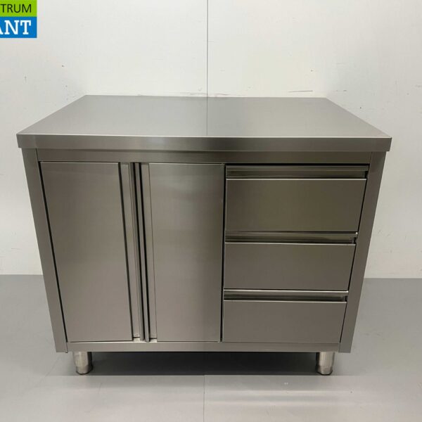 HCB RVS Werkkast Kast Werktafel 2 klapdeuren en 3 laden 100 cm Horeca