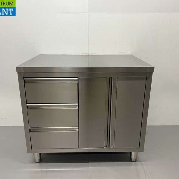 HCB RVS Werkkast Kast Werktafel 2 klapdeuren en 3 laden 100 cm Horeca