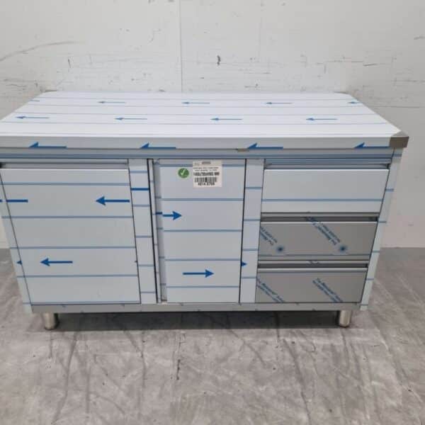HCB RVS Werkkast Kast Werktafel, klapdeur, 3 laden en afvalbak 140 cm Horeca