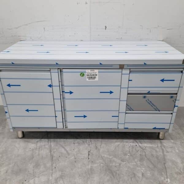 HCB RVS Werkkast Kast Werktafel 2 klapdeuren, 3 laden en afvalbak 160 cm Horeca