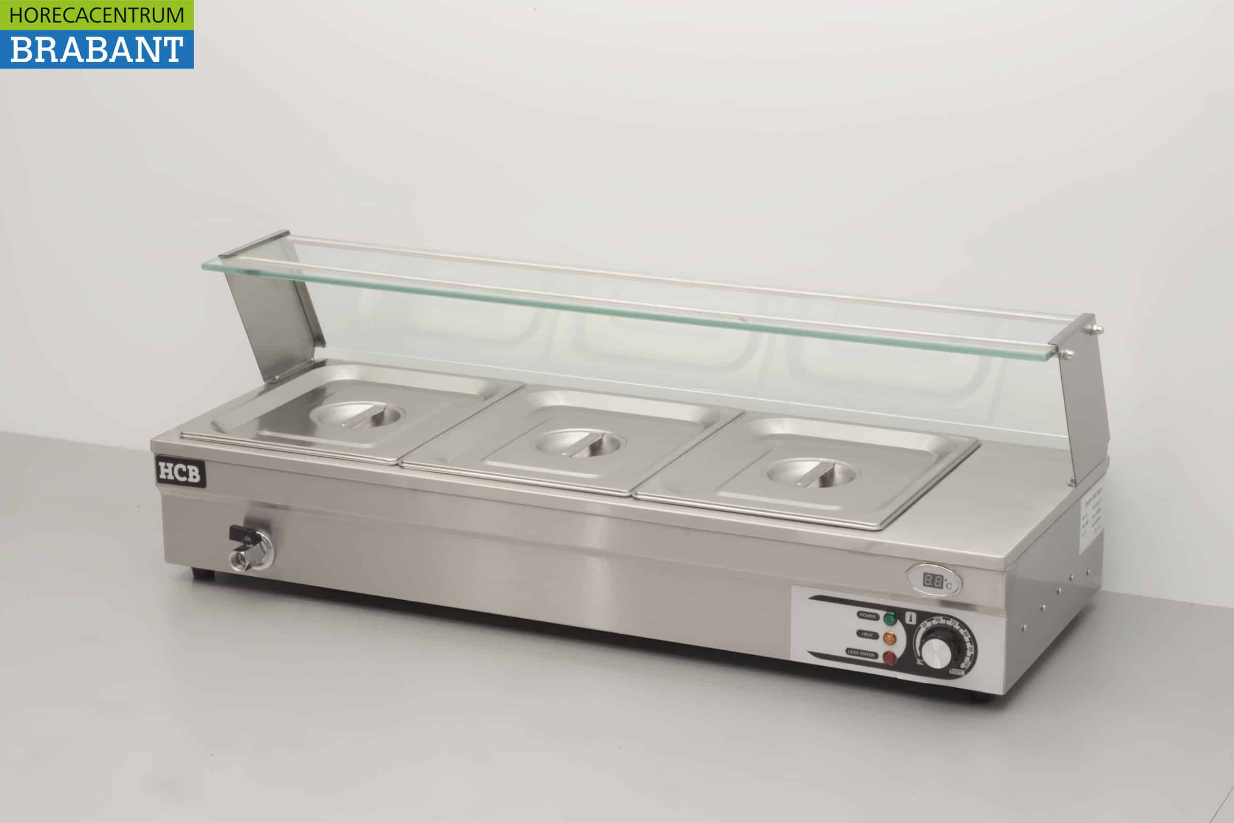 HCB RVS Bain marie 3 x 1/2 GN 95 cm 230V Horeca - Afbeelding 2