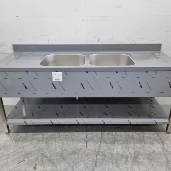 HCB RVS Spoeltafel dubbele spoelbakken Premium-line Gelast model 200 cm Horeca