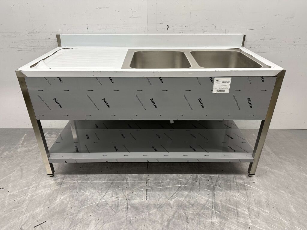 HCB RVS Spoeltafel dubbele spoelbakken Premium-line Gelast model 160 cm Horeca