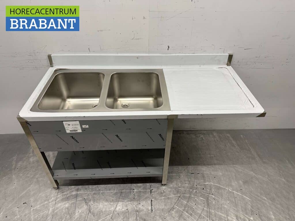 HCB RVS Spoeltafel dubbele spoelbakken Premium-line 160 cm Horeca - Afbeelding 4