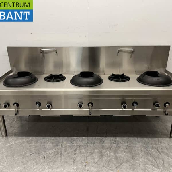 RVS Woktafel wokfornuis wok fornuis 5 branders 100,9 kW 245 cm Gas Horeca