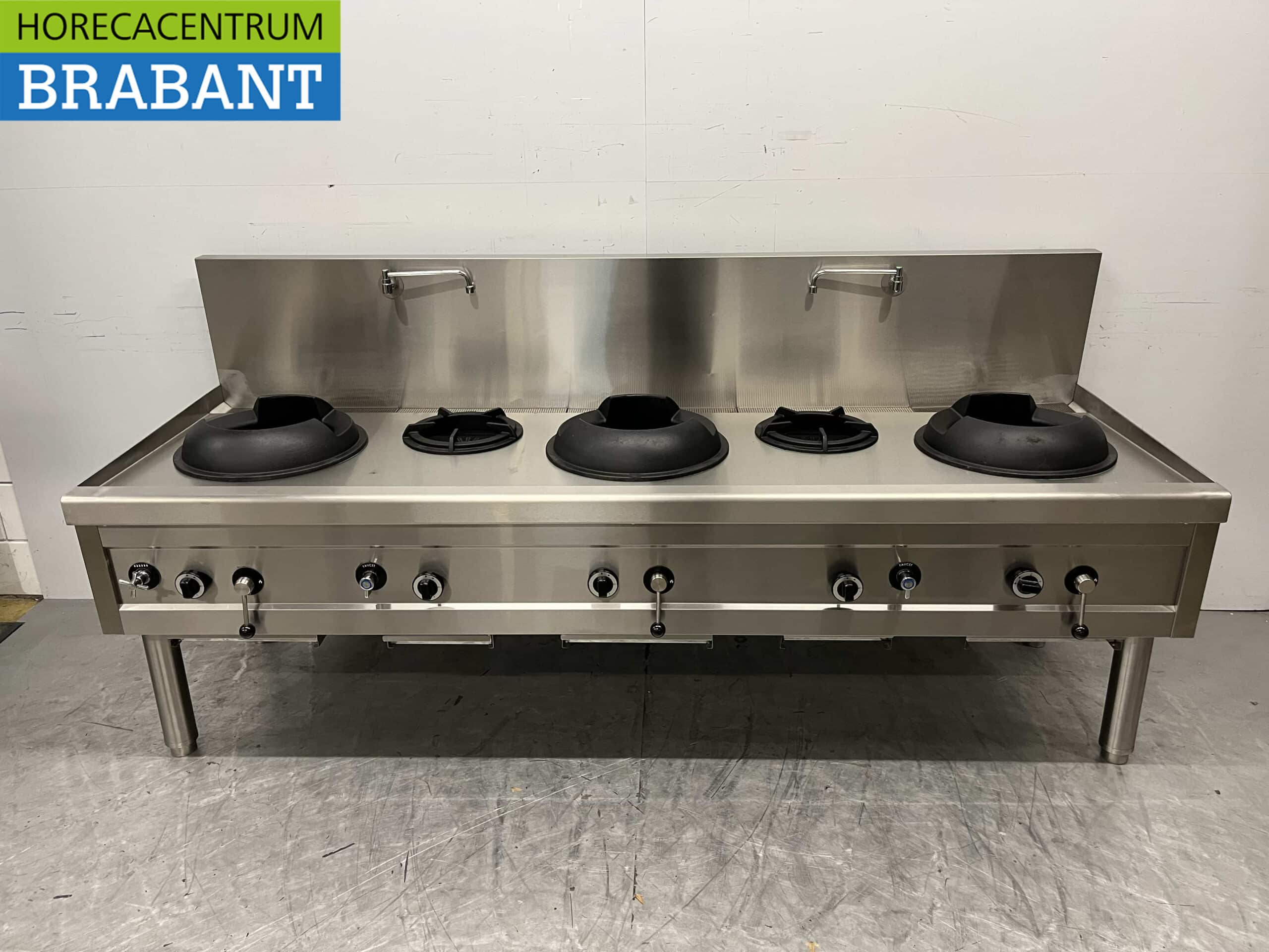 RVS Woktafel wokfornuis wok fornuis 5 branders 100,9 kW 245 cm Gas Horeca