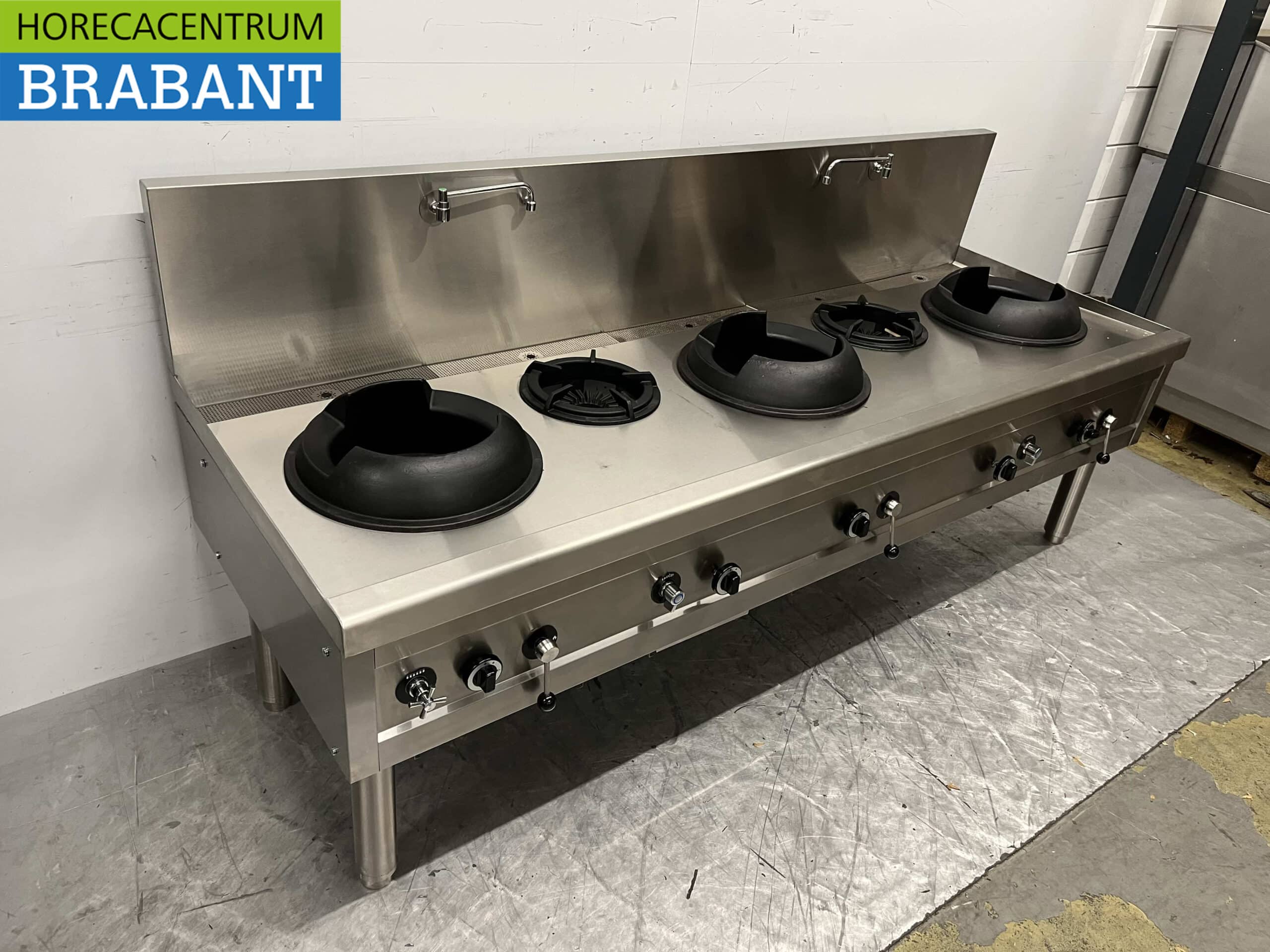 RVS Woktafel wokfornuis wok fornuis 5 branders 100,9 kW 245 cm Gas Horeca - Afbeelding 3