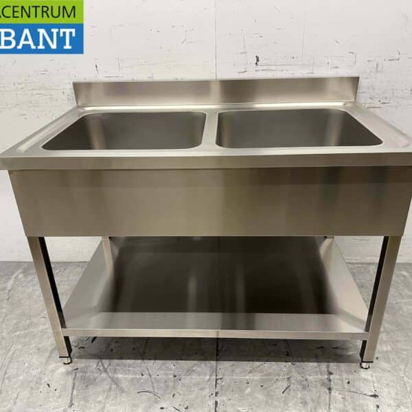 HCB RVS Spoeltafel Spoelbak Wastafel Dubbele spoelbakken 120 cm Horeca