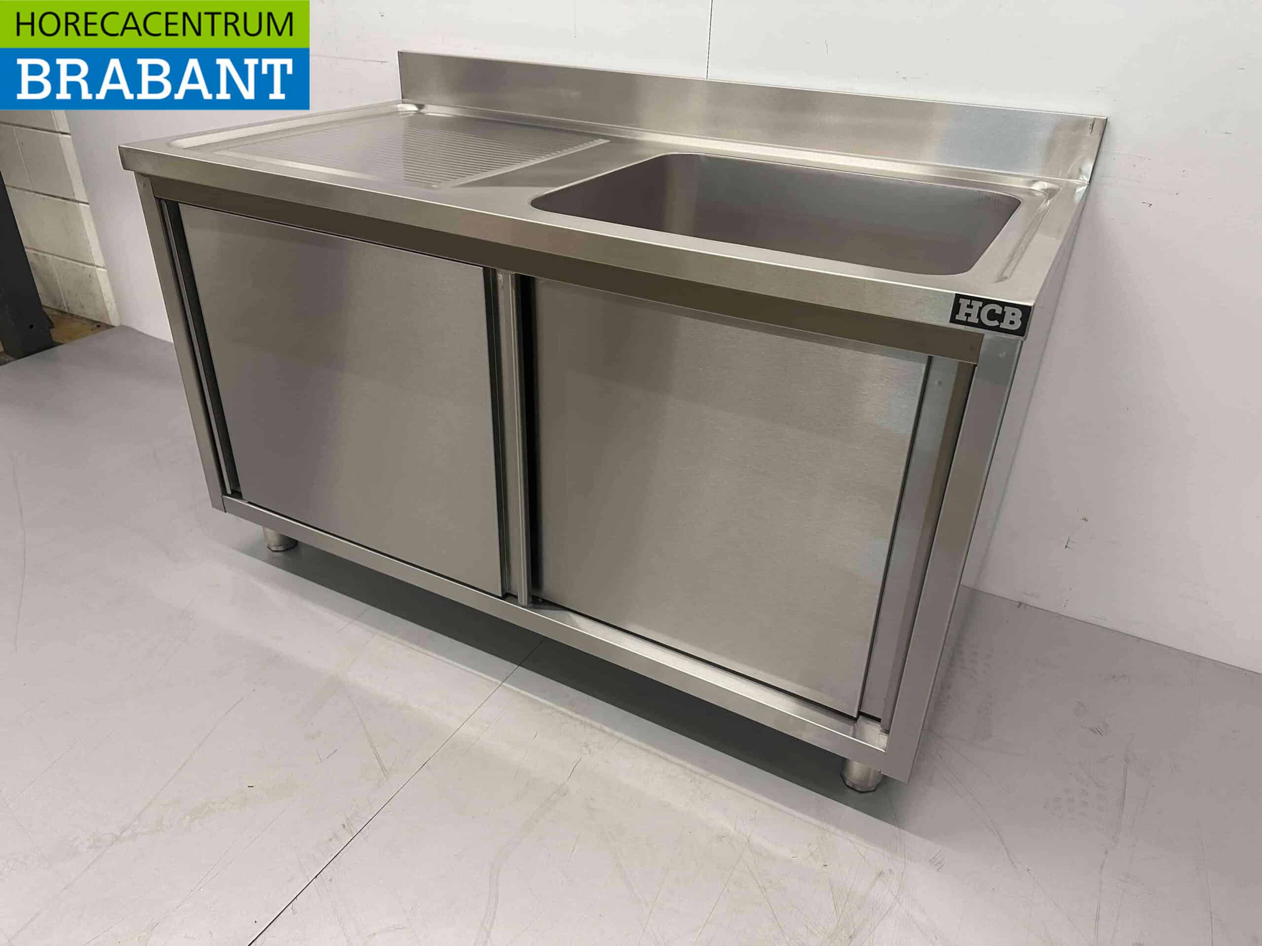 HCB RVS Spoeltafel Spoelbak 2 Schuifdeuren Premium-line 140 cm Horeca - Afbeelding 2