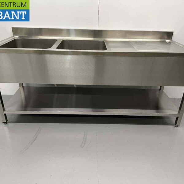 HCB RVS Spoeltafel dubbele spoelbakken Premium-line Gelast model  200 cm Horeca