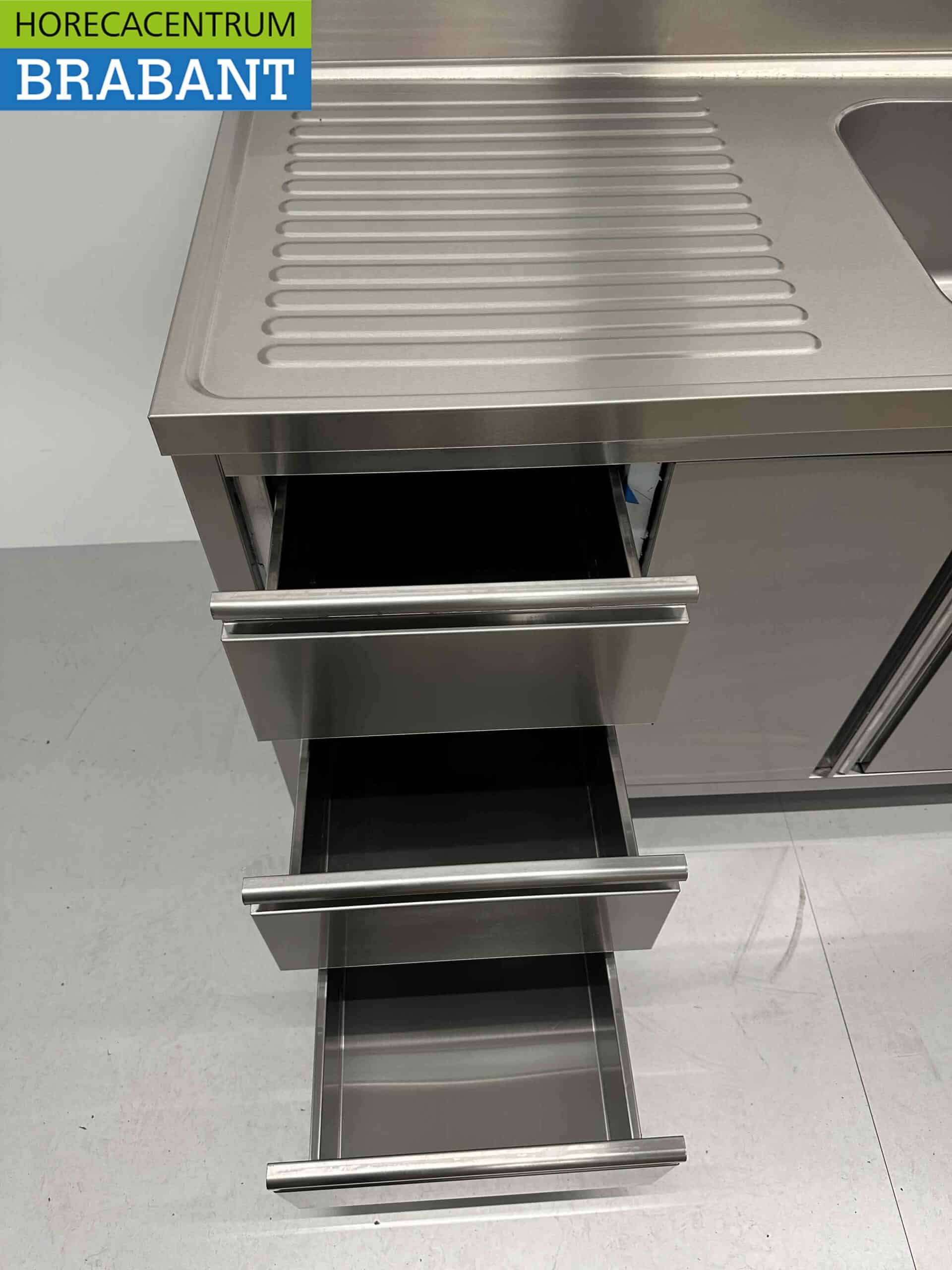 HCB RVS Spoeltafel Spoelbak klapdeuren en laden 120 cm Horeca - Afbeelding 5