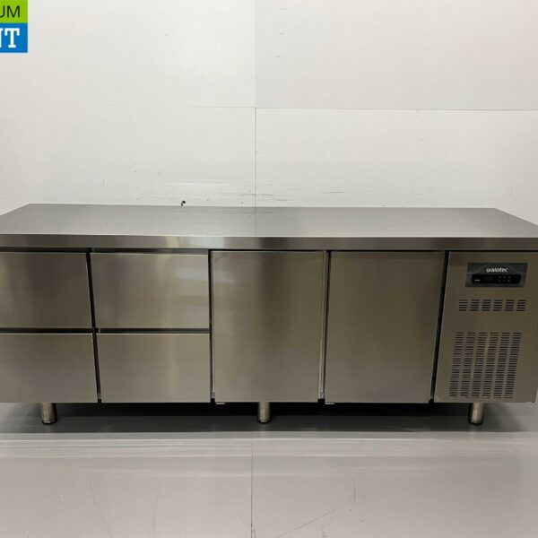 RVS Coreco Premium koelwerkbank 4 laden en 2 deuren 1/1 gastronorm 224,5 cm Horeca