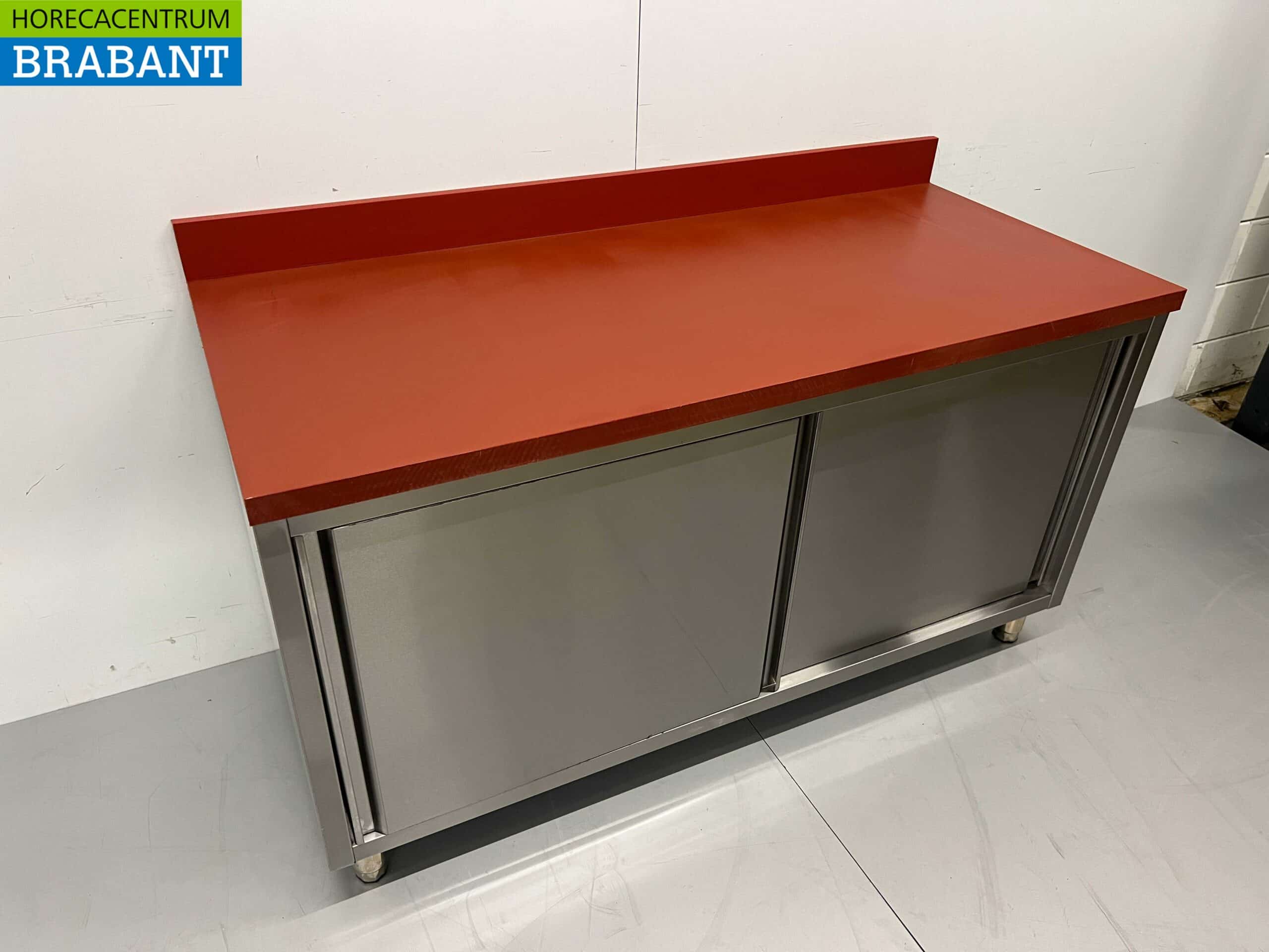 HCB RVS Polyethyleen PE Werkkast Kast Snijtafel Premium-line 2 schuifdeuren 160 cm Horeca Slagerij - Afbeelding 3