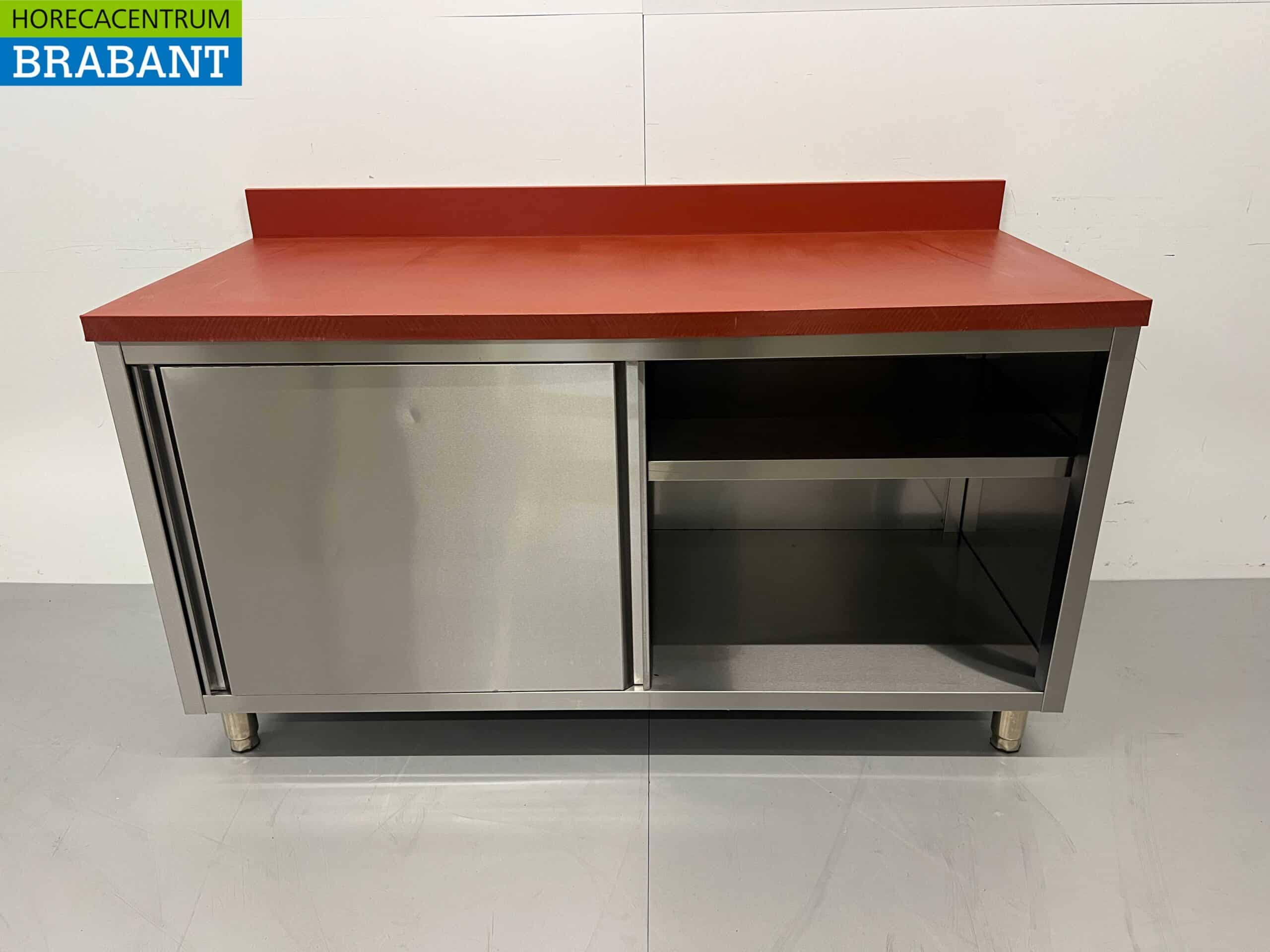 HCB RVS Polyethyleen PE Werkkast Kast Snijtafel Premium-line 2 schuifdeuren 160 cm Horeca Slagerij - Afbeelding 4