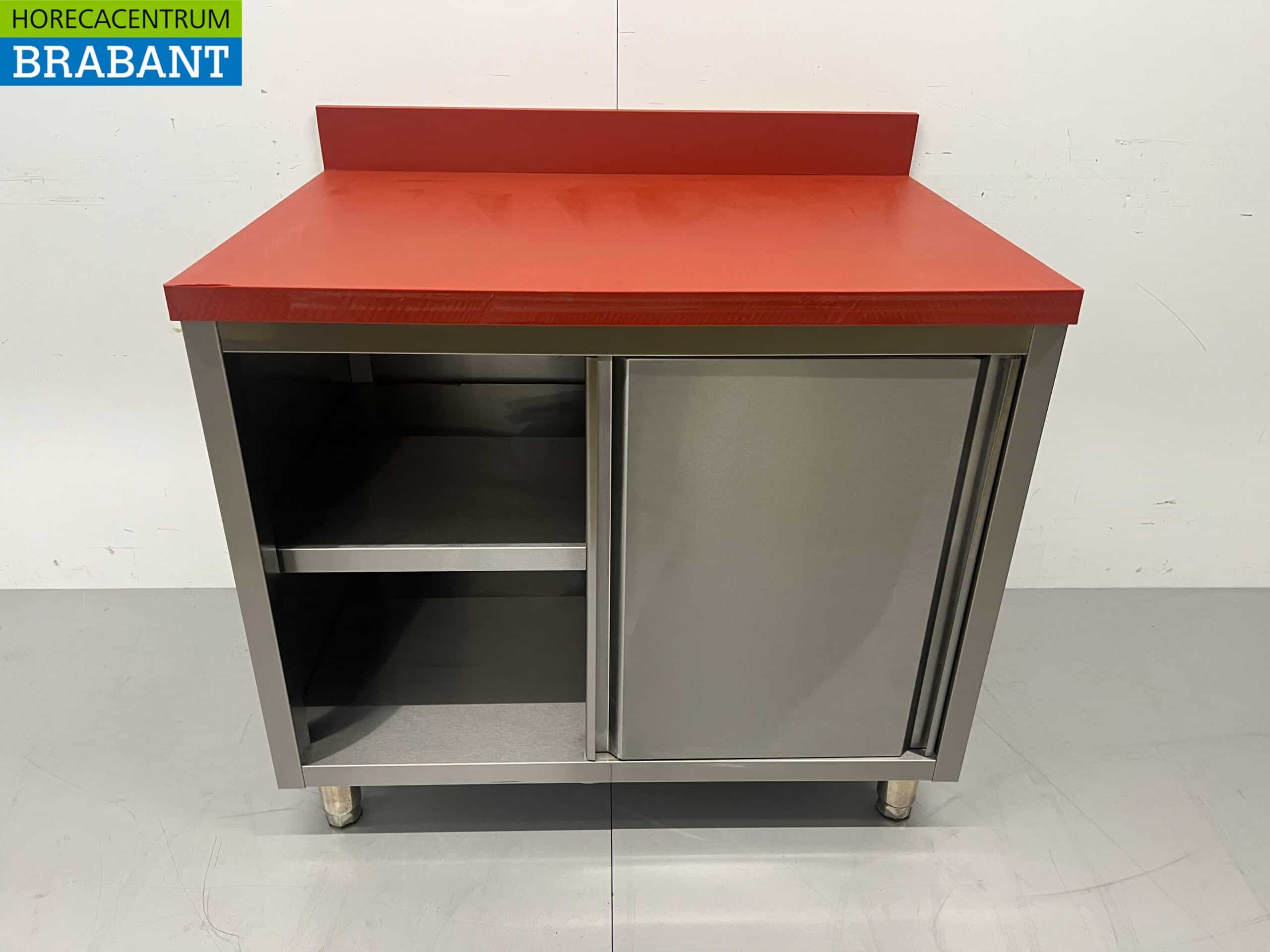HCB RVS Polyethyleen PE Werkkast Kast Snijtafel Premium-line 2 schuifdeuren 100 cm Horeca Slagerij - Afbeelding 4