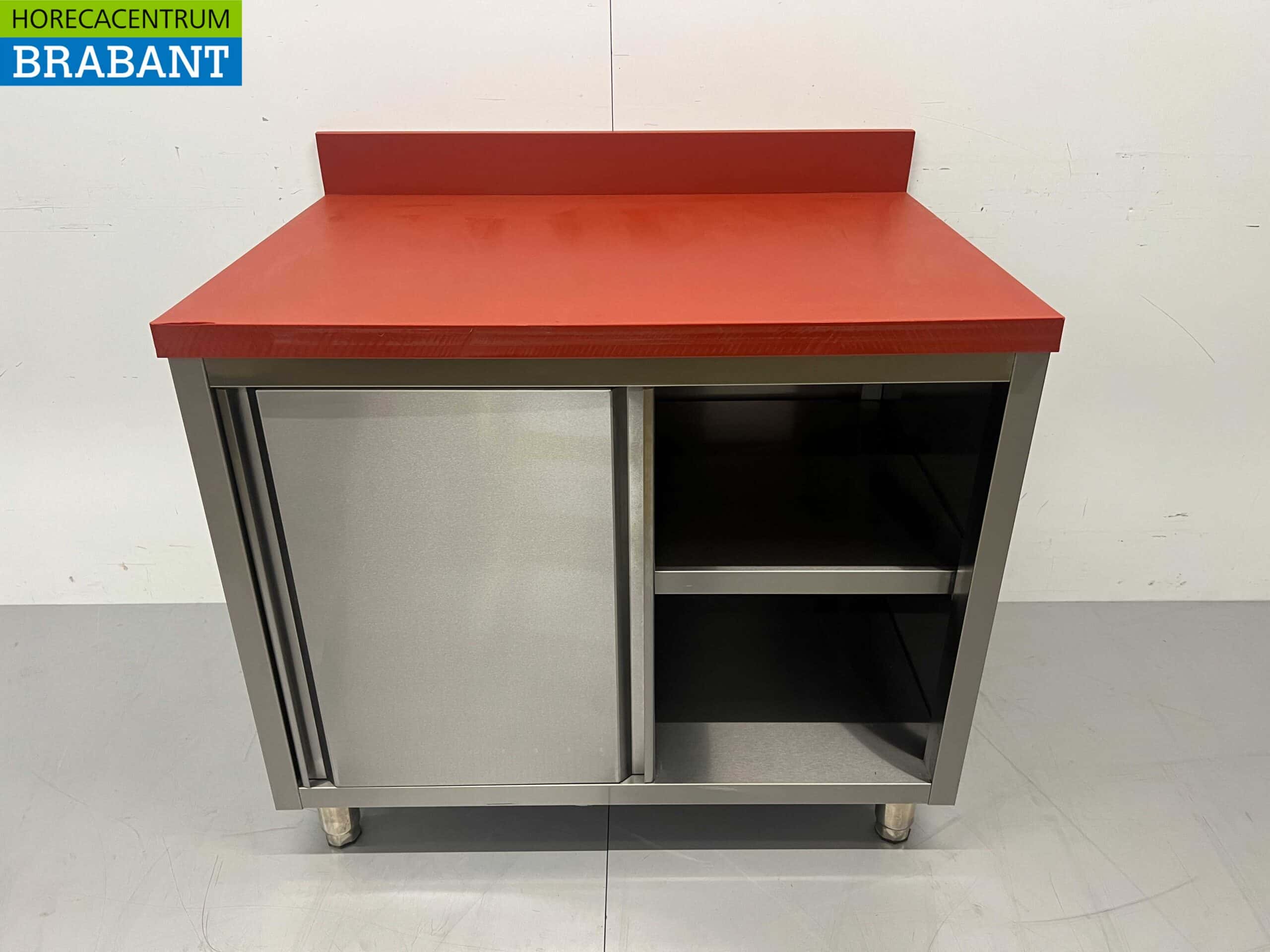 HCB RVS Polyethyleen PE Werkkast Kast Snijtafel Premium-line 2 schuifdeuren 100 cm Horeca Slagerij - Afbeelding 5