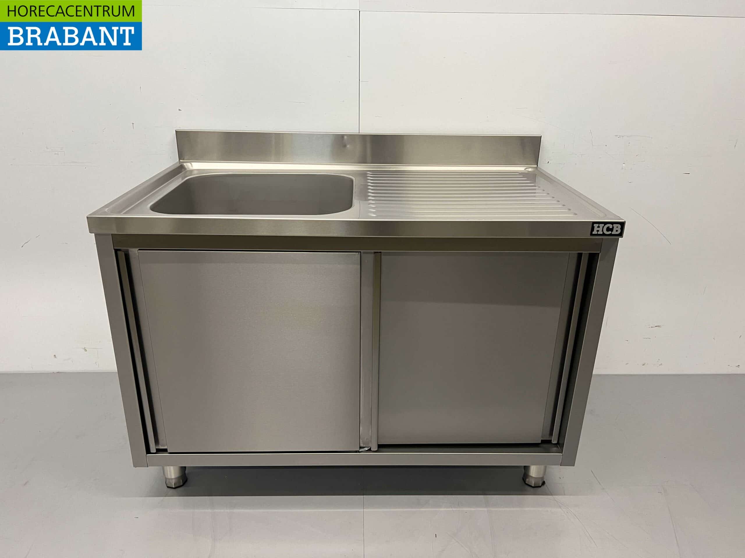 HCB RVS Spoeltafel spoelbak 2 schuifdeuren Premium-line 120 cm Horeca
