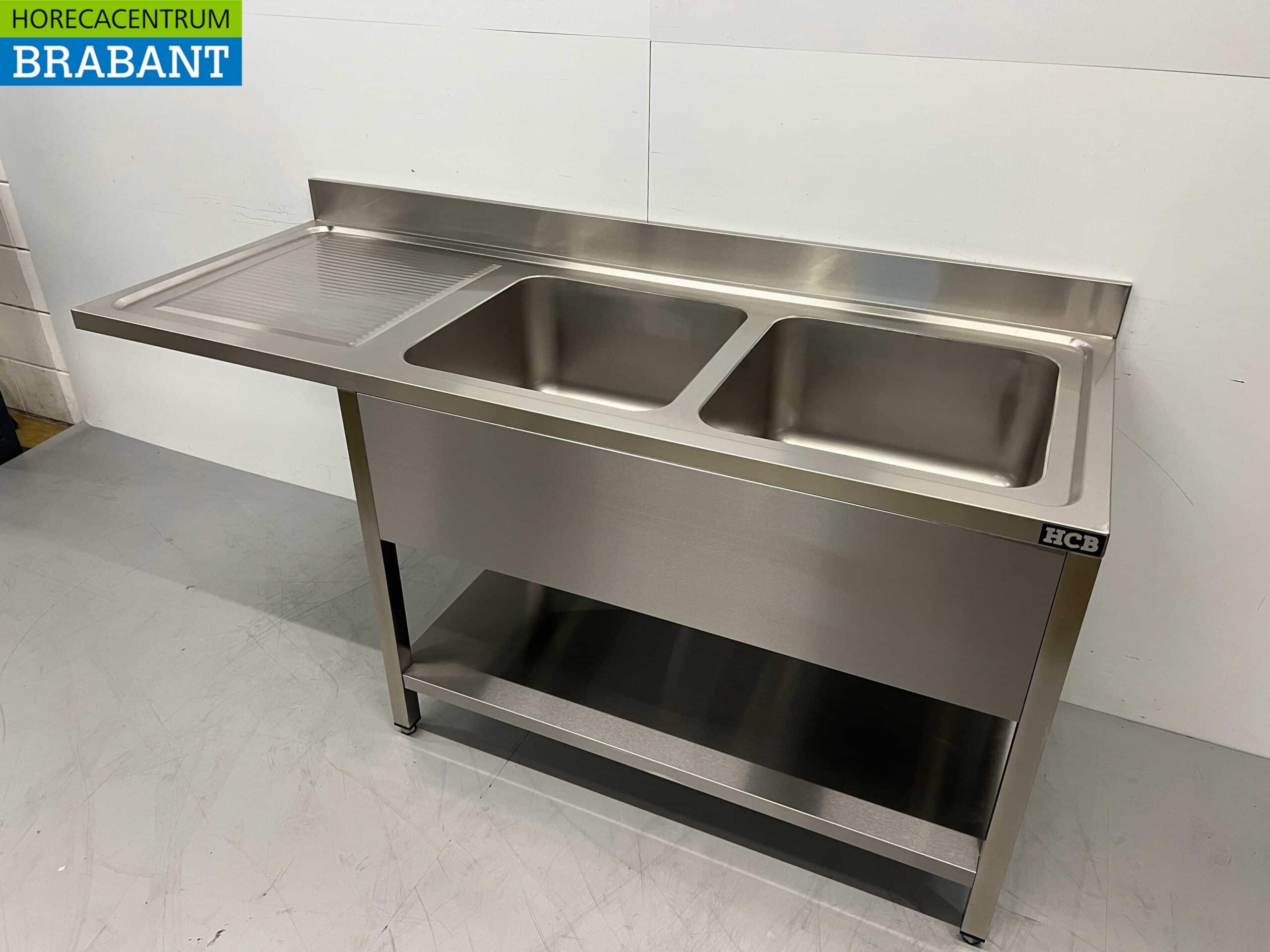 HCB RVS Spoeltafel dubbele spoelbakken Premium-line 180 cm Horeca - Afbeelding 2