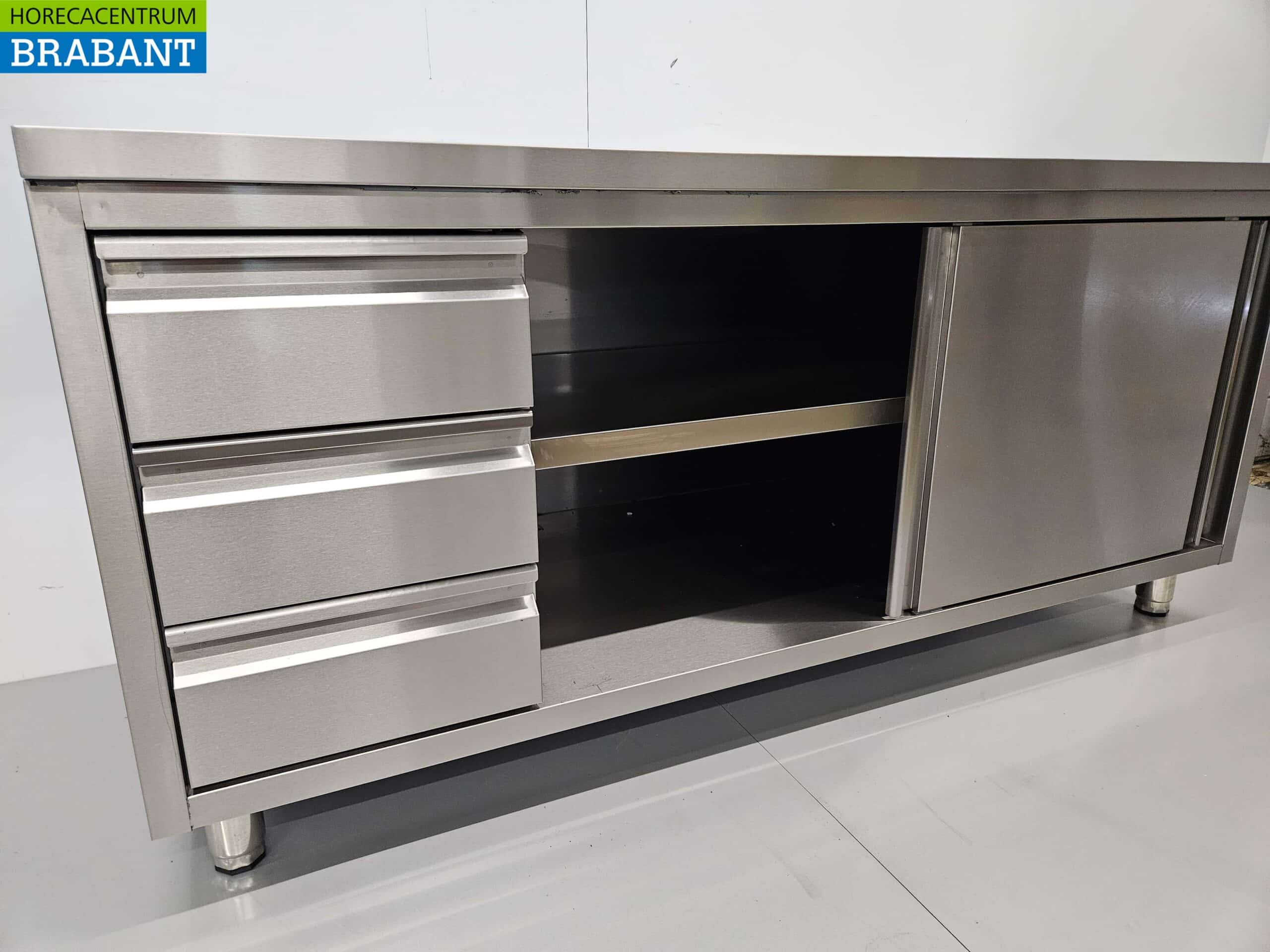 HCB RVS Werkkast Kast Werktafel Premium-line 2 schuifdeuren en 3 laden 180 cm Horeca - Afbeelding 4