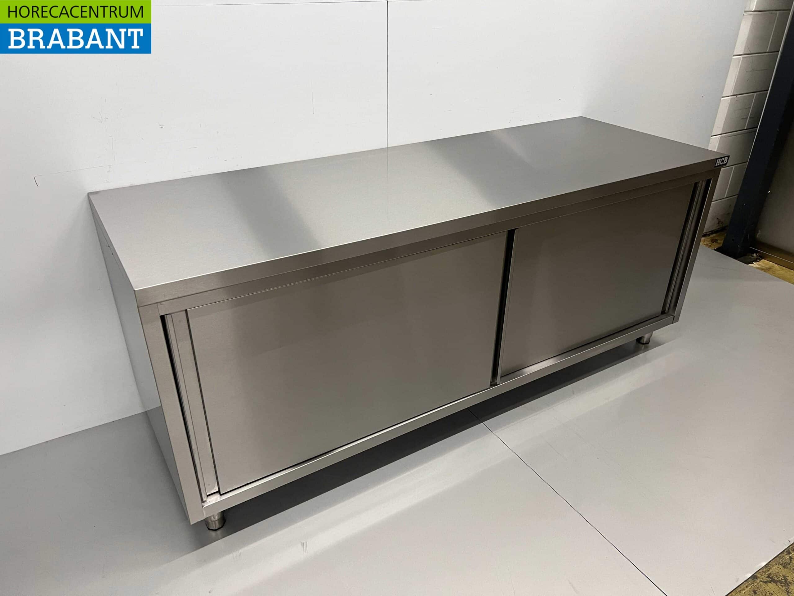 HCB RVS Werkkast Kast 2 schuifdeuren Premium-line 200 cm Horeca - Afbeelding 3
