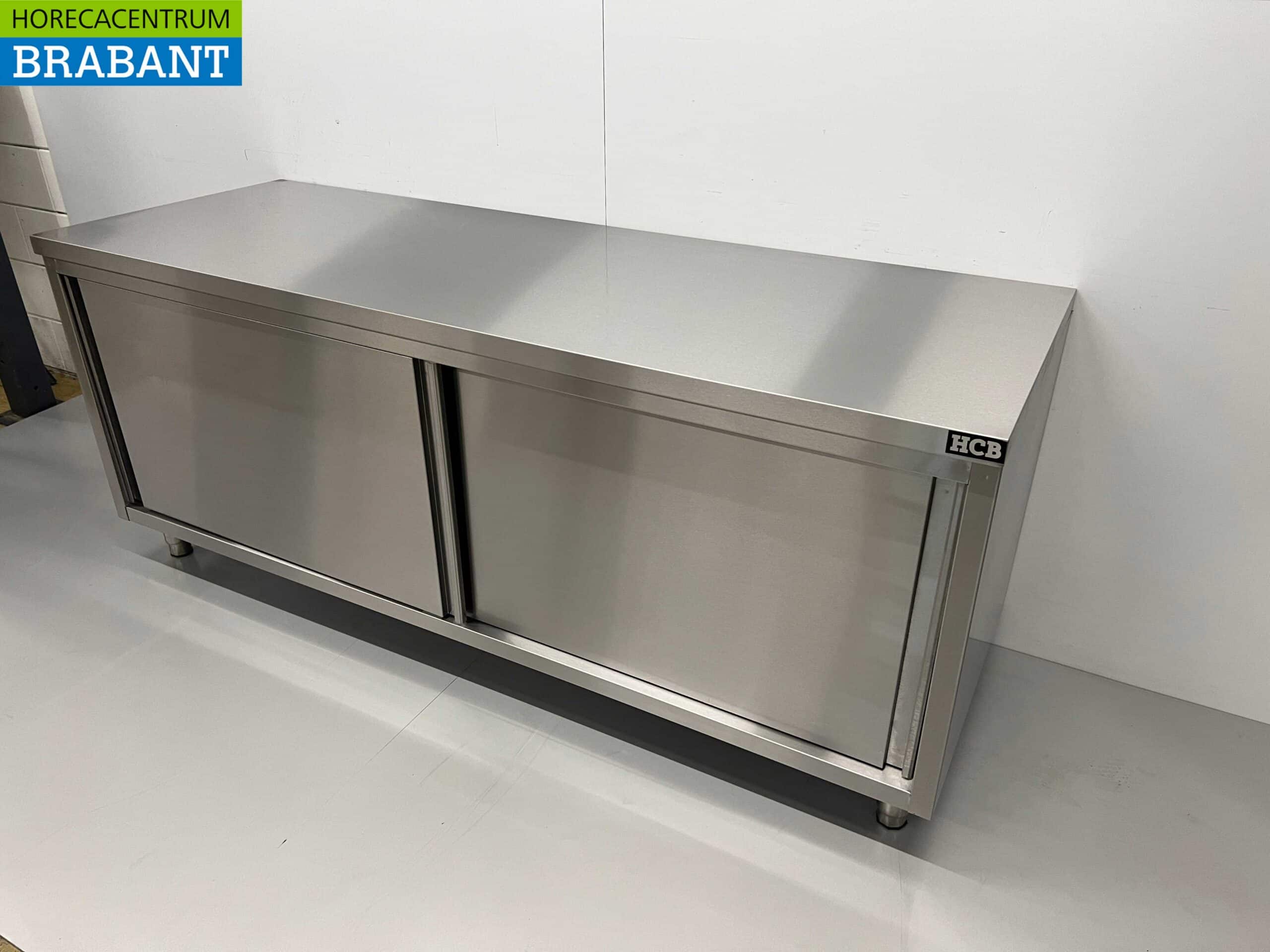 HCB RVS Werkkast Kast 2 schuifdeuren Premium-line 200 cm Horeca - Afbeelding 2