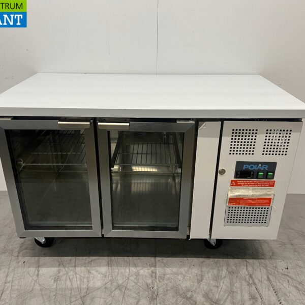 RVS Polar Koelwerkbank 2 glasdeuren / glazen deuren 136 cm 230V Horeca