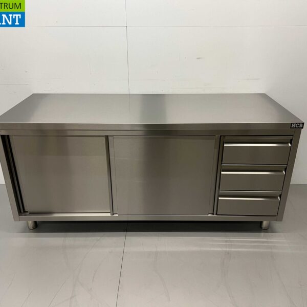 HCB RVS Werkkast Kast Werktafel Premium-line 2 schuifdeuren en 3 laden 180 cm Horeca