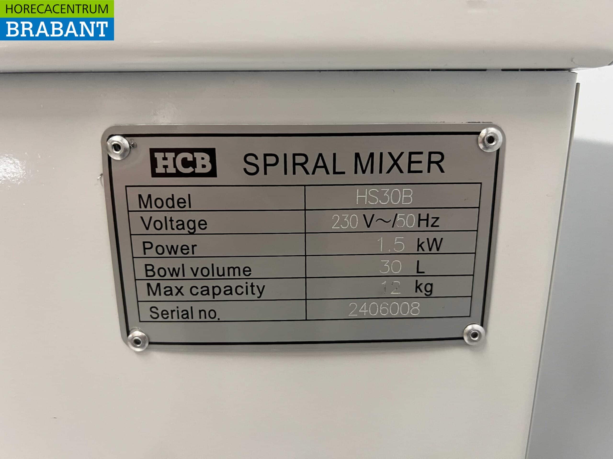 HCB RVS Spiraalkneder deegmenger deegmixer 30 liter 230V Horeca - Afbeelding 6
