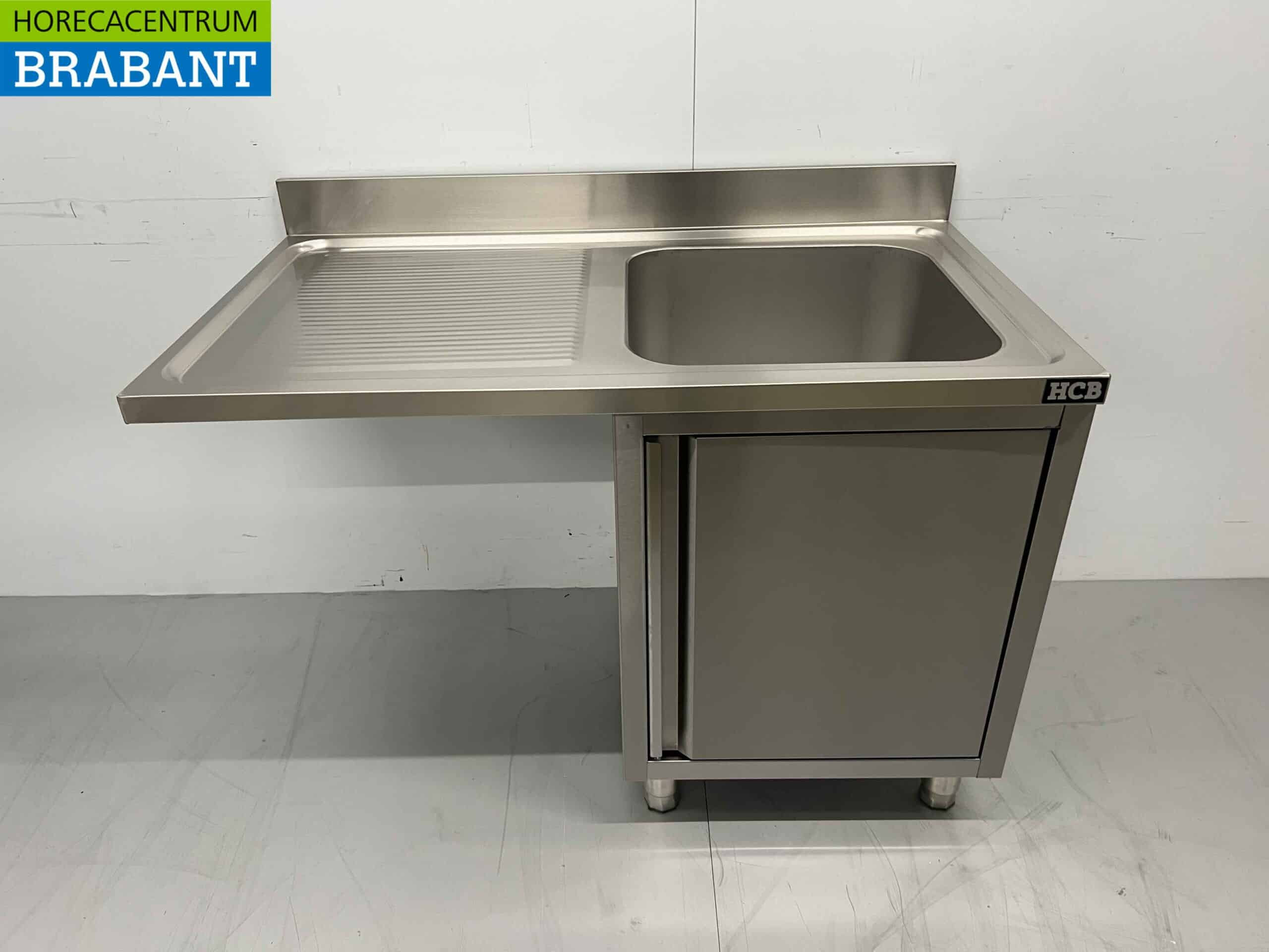 HCB RVS Spoeltafel Spoelbak Premium-line 1 klapdeur 120 cm Horeca