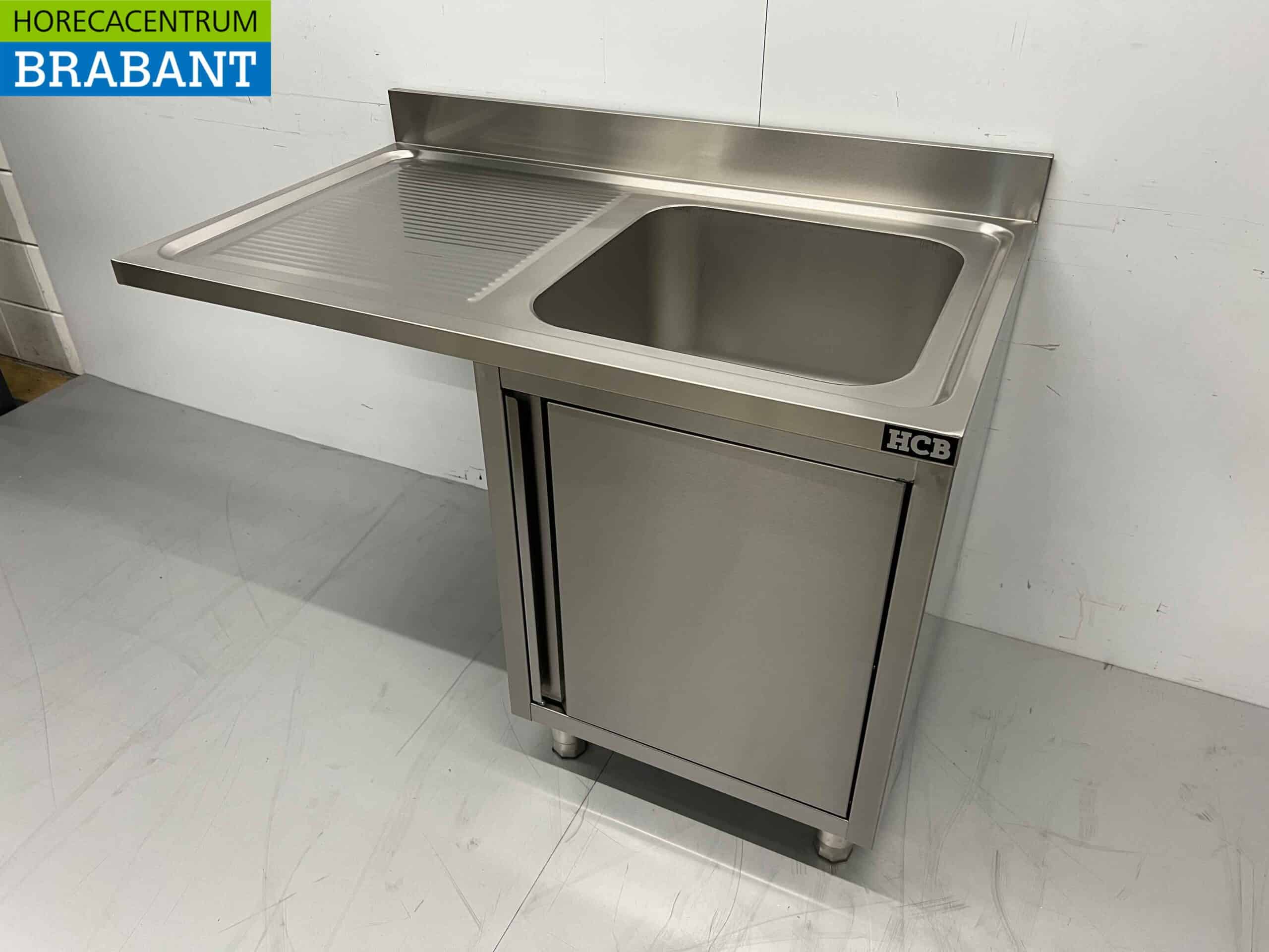 HCB RVS Spoeltafel Spoelbak Premium-line 1 klapdeur 120 cm Horeca - Afbeelding 2