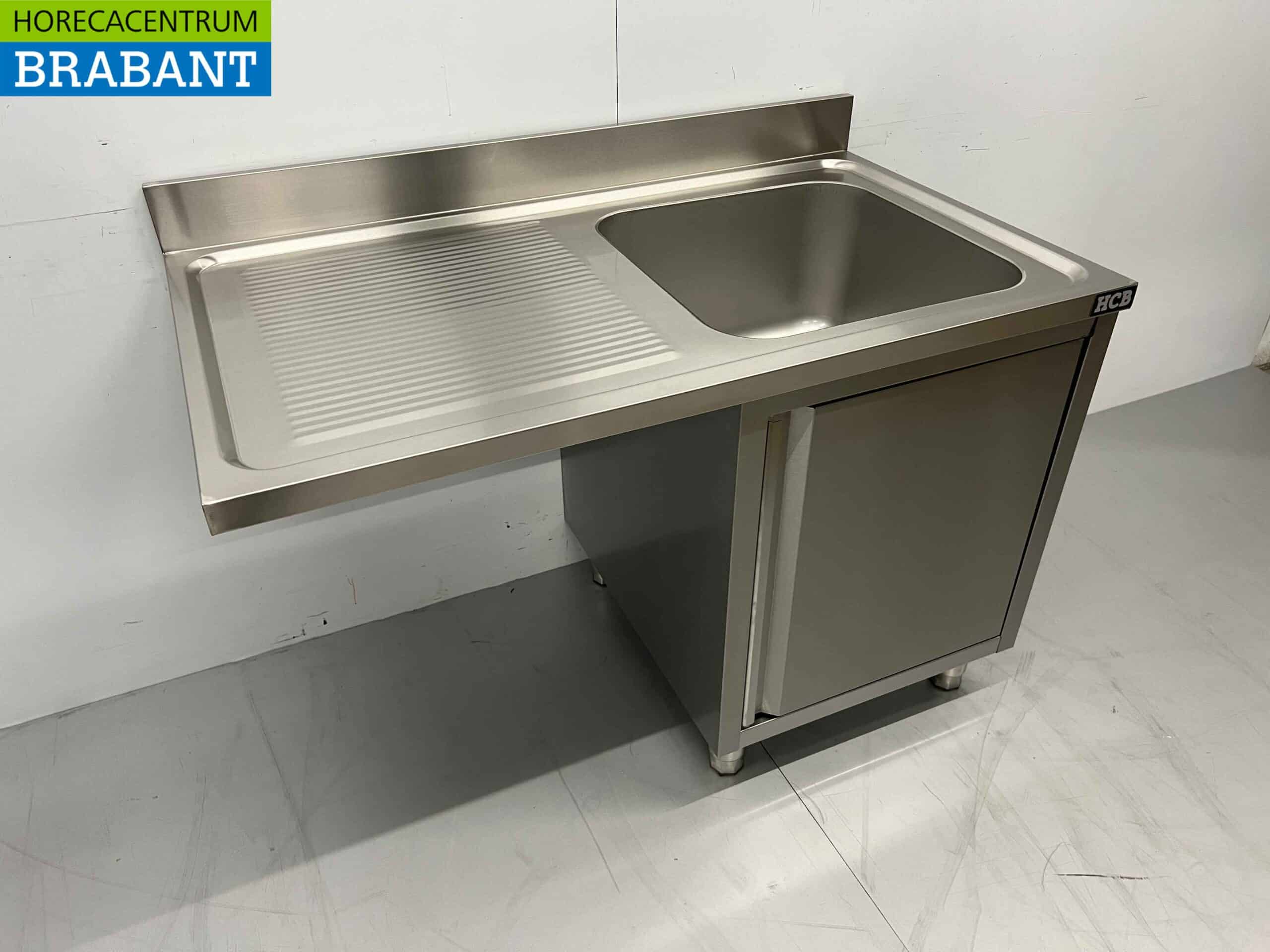 HCB RVS Spoeltafel Spoelbak Premium-line 1 klapdeur 120 cm Horeca - Afbeelding 3