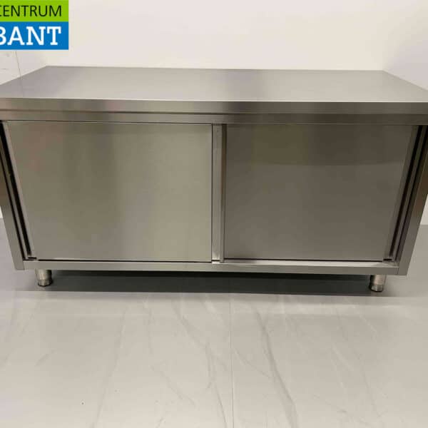 HCB RVS Werkkast Kast Werktafel Premium-line 2 schuifdeuren 160 cm Horeca