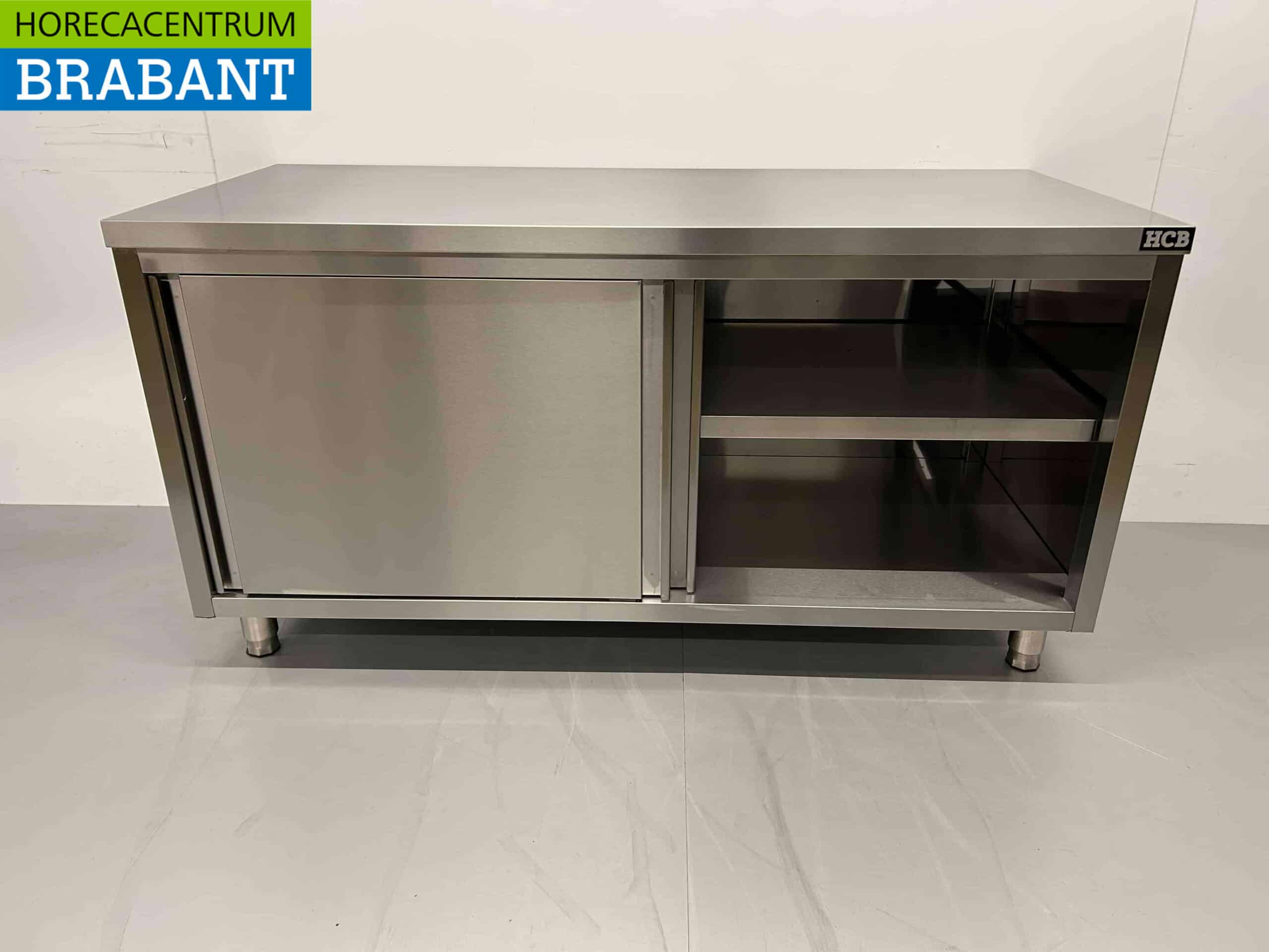 HCB RVS Werkkast Kast Werktafel Premium-line 2 schuifdeuren 160 cm Horeca - Afbeelding 4